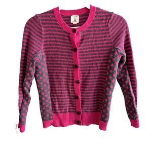 Lands' End Girls' Striped Button Up Cardigan Pink and Gray Size M 10-12 Sweater